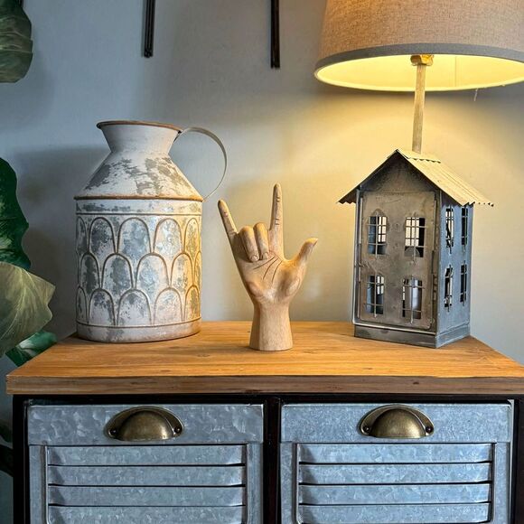 Carved Wooden Sign Language I Love You Hand Gesture Statue 7.75 Inches High - Picture 7 of 9